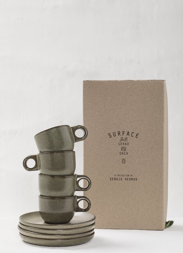 Surface Φλιτζάνια Καπουτσίνο με Πιατάκια, 230 ml, μαύρο-γκρι, 4 τμχ