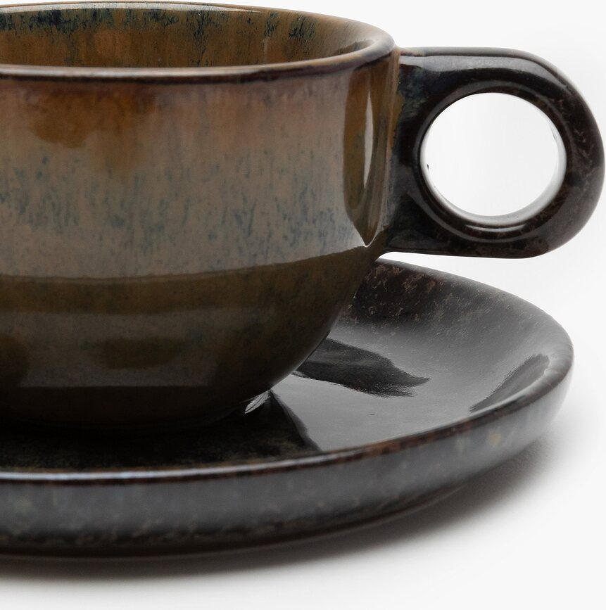 Surface Šalice za lungo kavu s tanjurićima 130 ml crno-sive 4 kom.
