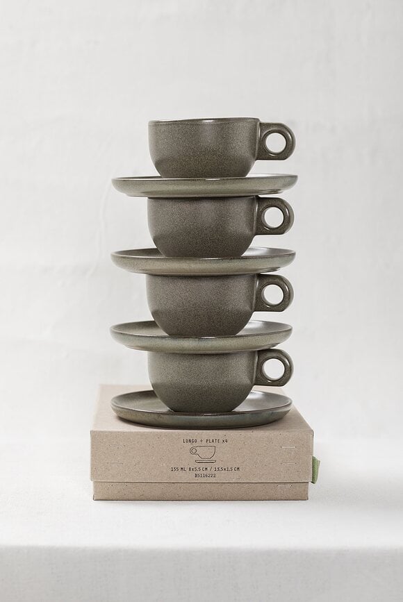 Surface Skodelice za kapučino s podstavki, 230 ml, črno-sive, 4 kosi