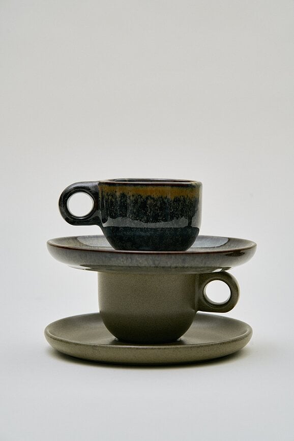 Surface Tasses à café lungo avec soucoupes, 130 ml, noires et grises, Lot de 4