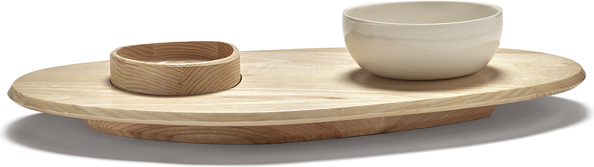 Tabla de Servir de fresno negro con cuenco Dune, 60,5 cm