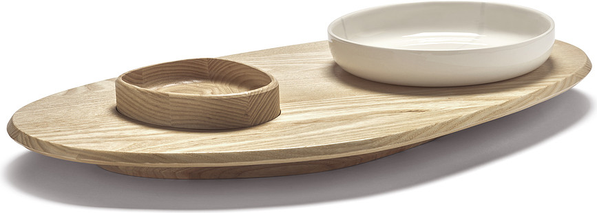 Tabla de Servir de fresno negro con cuenco Dune, 60,5 cm