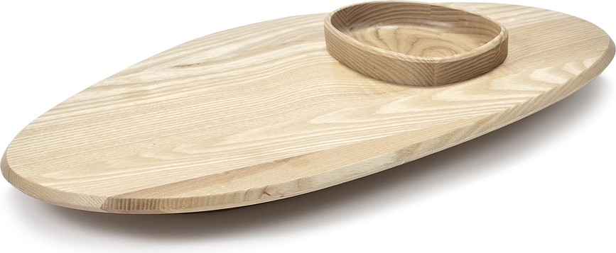 Tabla de Servir Dune, de madera de fresno natural, con cuenco, 60,5 cm