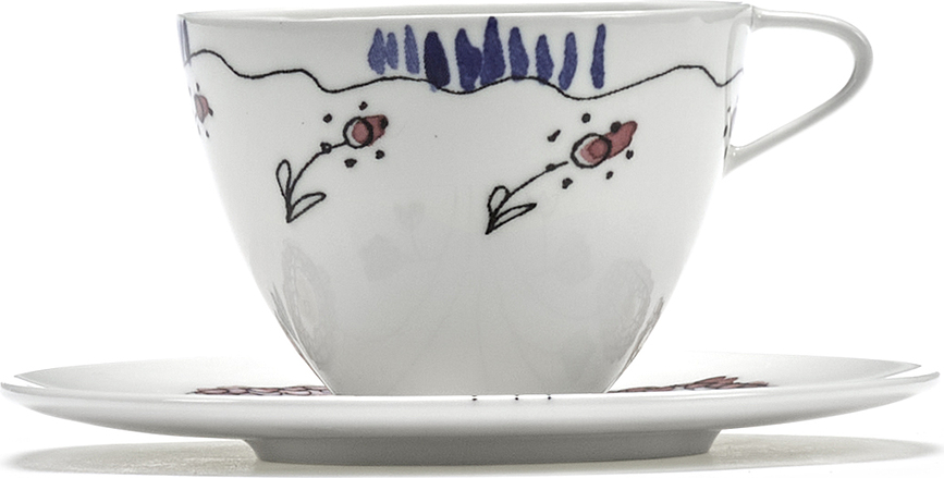 Taza de café con platillo Midnight Flowers Blossom Milk, 80 ml, Set de 2 piezas