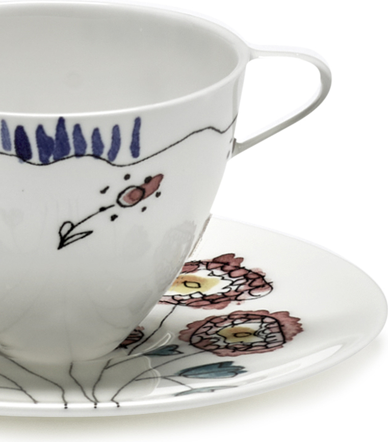 Taza de café con platillo Midnight Flowers Blossom Milk, 80 ml, Set de 2 piezas