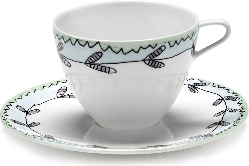 Taza de café con platillo Midnight Flowers, 80 ml, Set de 2 piezas