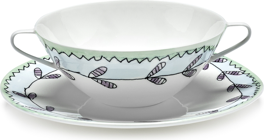 Taza de Consomé con Platillo Midnight Flowers, 350 ml, Set de 2 piezas