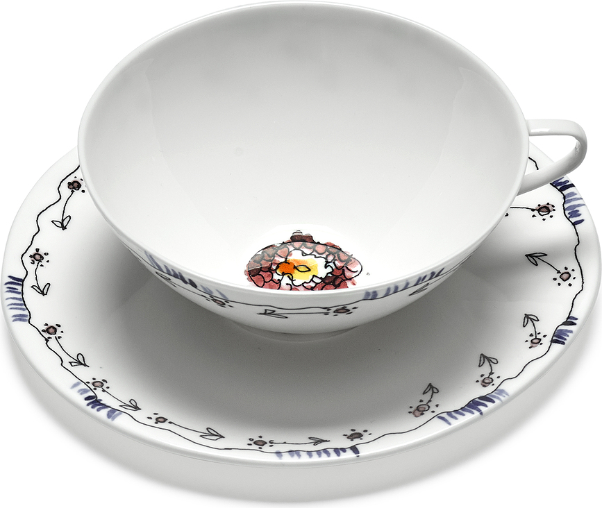 Taza de té con plato Midnight Flowers Blossom Milk, 200 ml, Set de 2 piezas