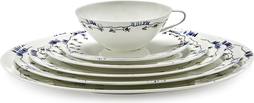 Taza de té con plato Midnight Flowers Blossom Milk, 200 ml, Set de 2 piezas