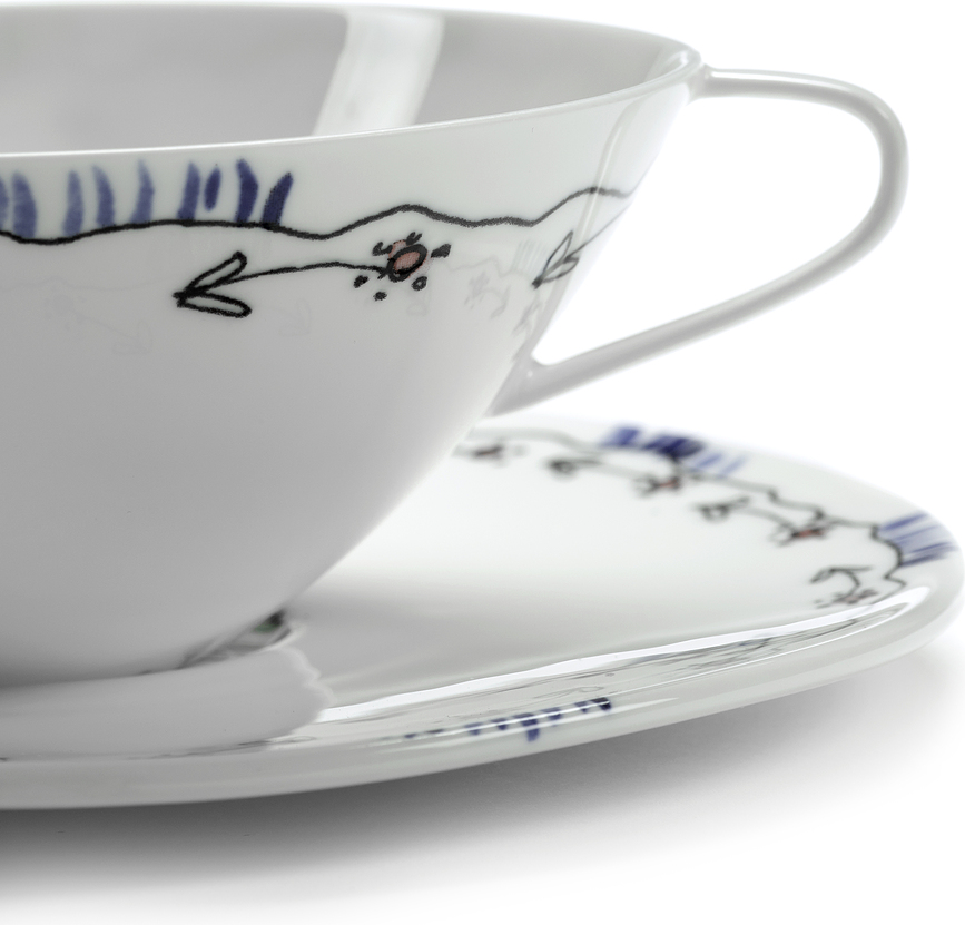 Taza de té con plato Midnight Flowers Blossom Milk, 200 ml, Set de 2 piezas