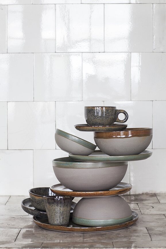 Tazas de Capuchino con Platillos Surface, 230 ml, negro y gris, Pack de 4 unidades