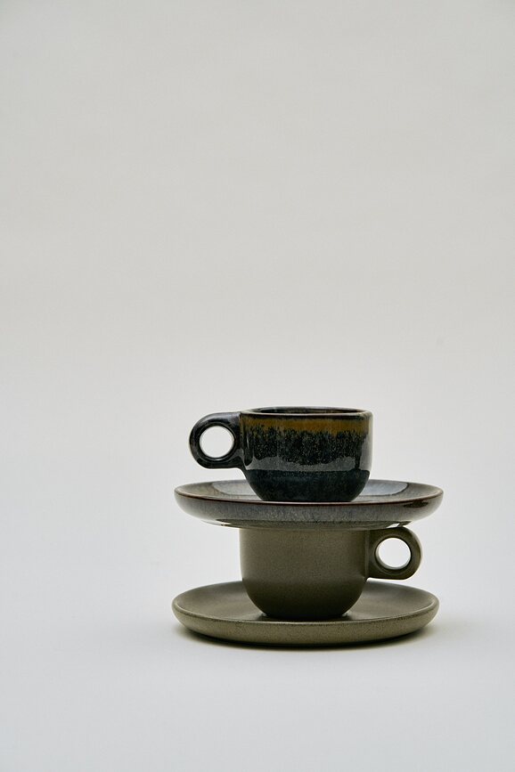 Tazas de Espresso con Platos Surface, 100 ml, negro y gris, 4 unidades