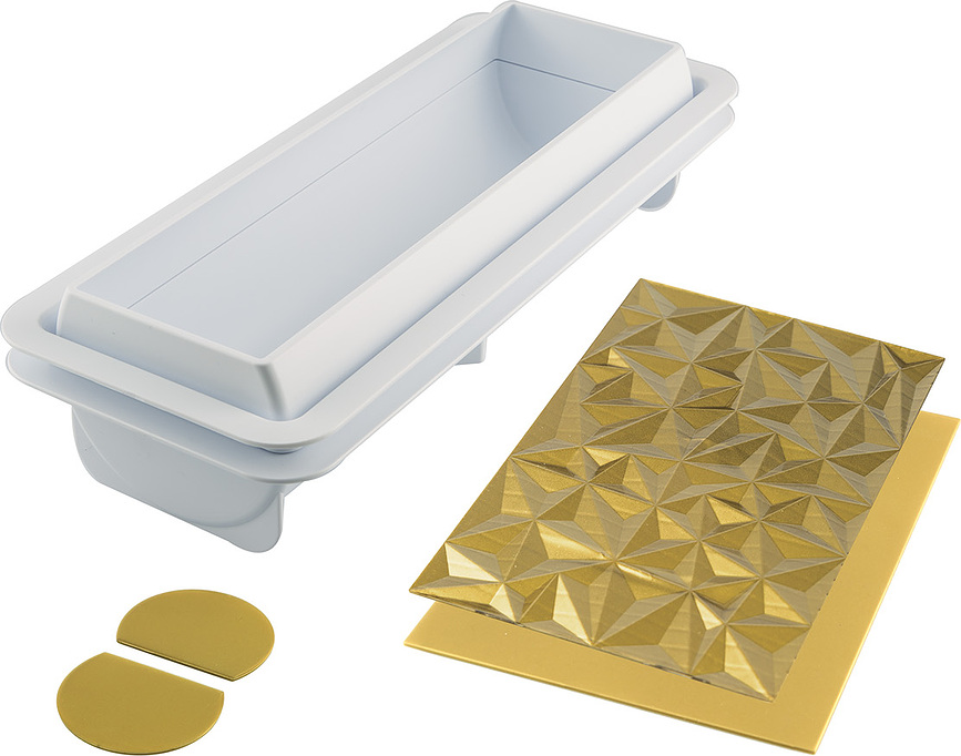 Diamond Buche Moule à Bûche sans cuisson, avec tapis texturé pour décoration, Set 2 pièces