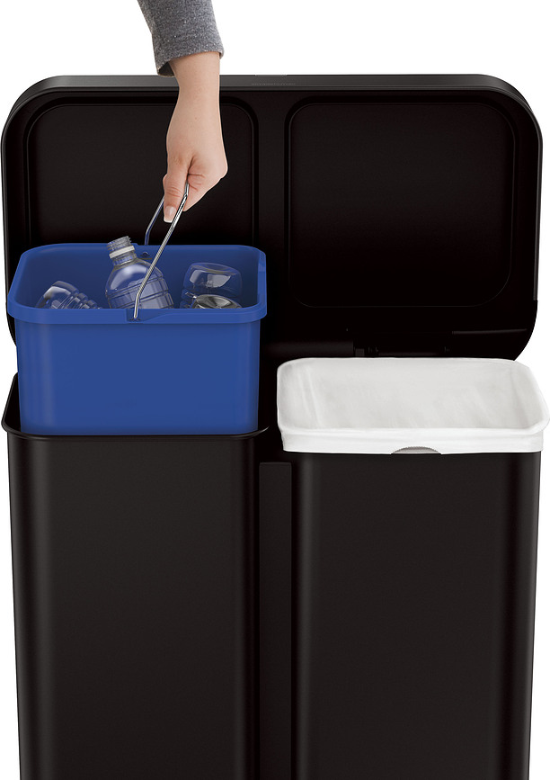 Cubo de basura con sensor de movimiento Sensor Liner Pocket, doble compartimento, 58 L, negro mate
