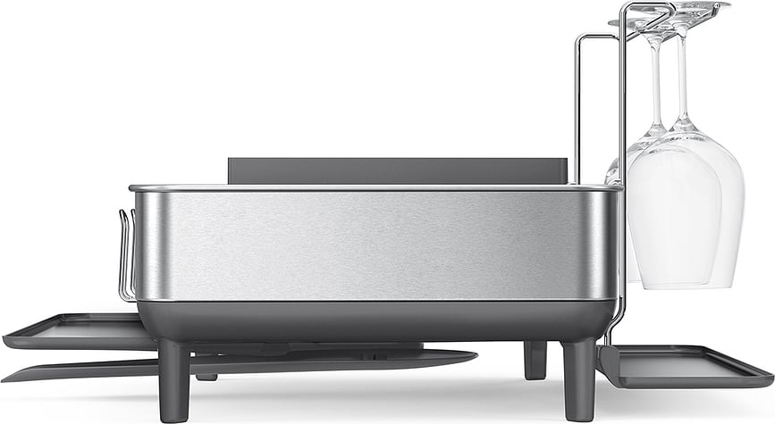 Escurridor de Platos Simplehuman, gris, con soportes para tazas y copas