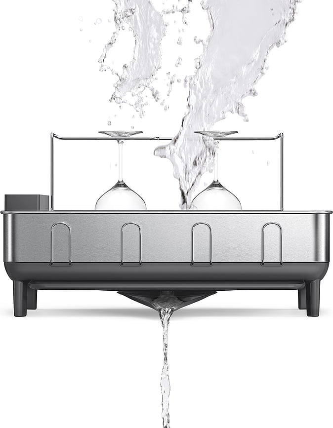 Escurridor de Platos Simplehuman, gris, con soportes para tazas y copas