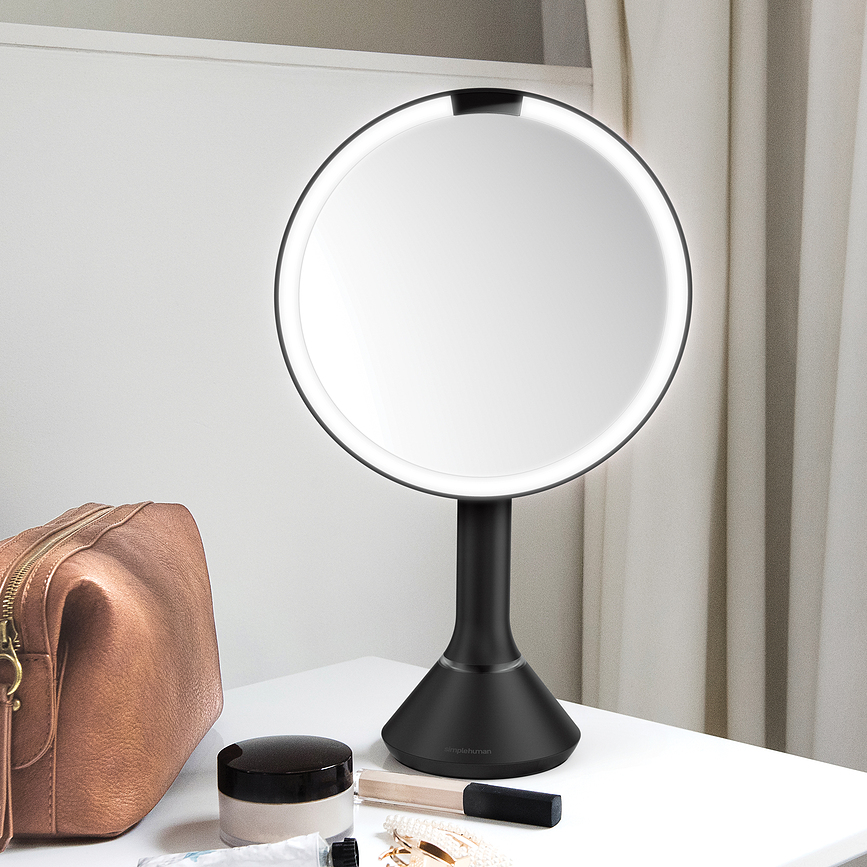 Espejo sensor Simplehuman, 20 cm, plateado, con control de intensidad de luz