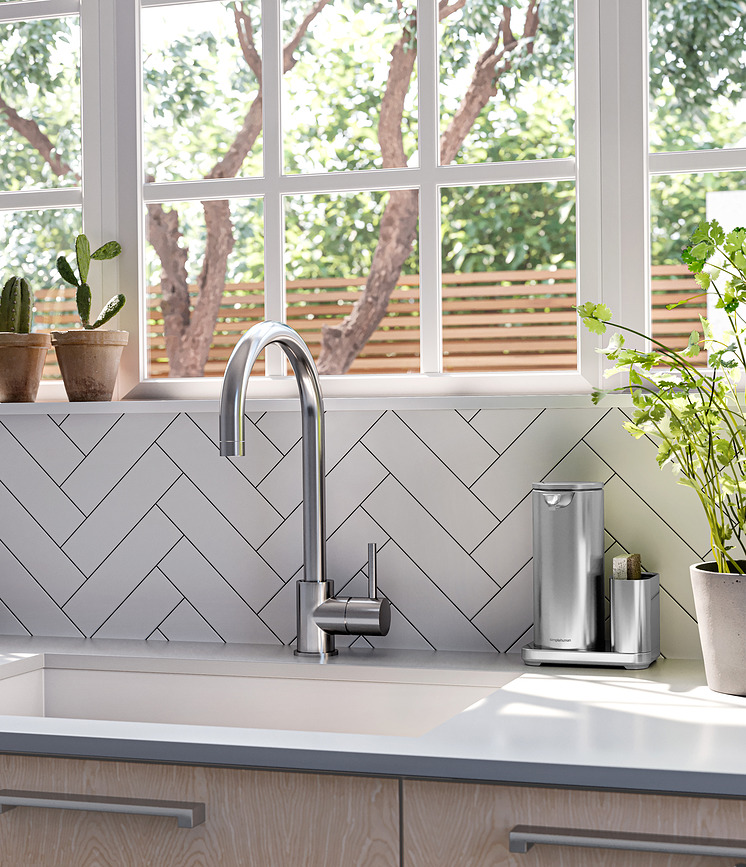 Simplehuman Dozownik za milo, 414 ml, bel, s posodo