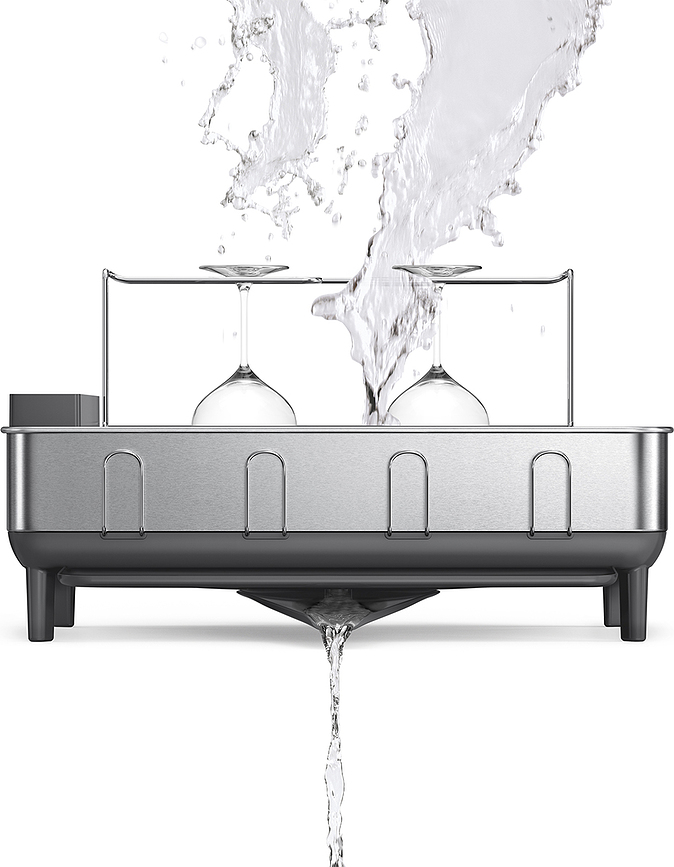 Simplehuman Égouttoir à Vaisselle avec supports pour tasses et verres à pied, gris