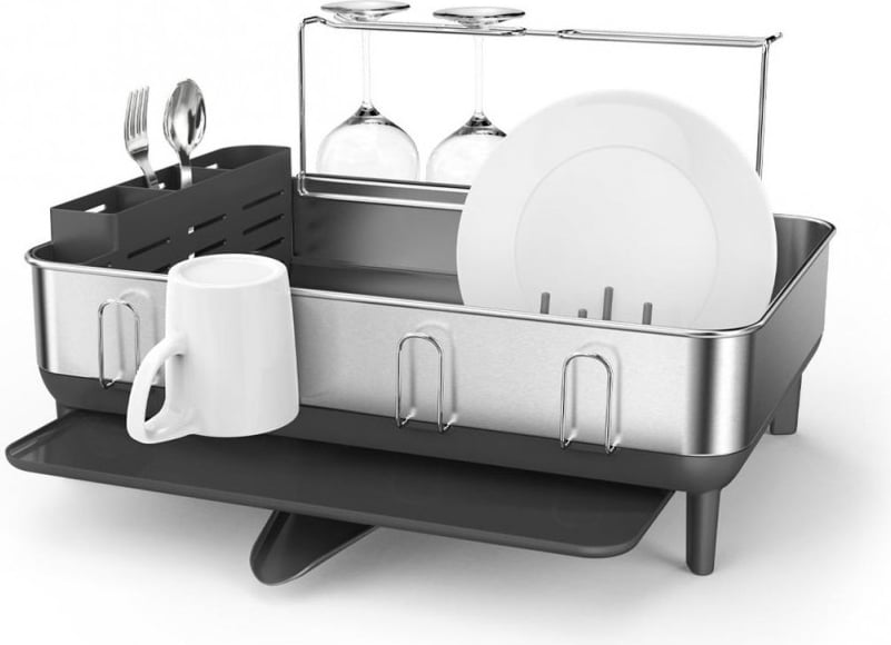 Simplehuman Geschirr-Abtropfer grau mit Becher- und Weingläserhalter