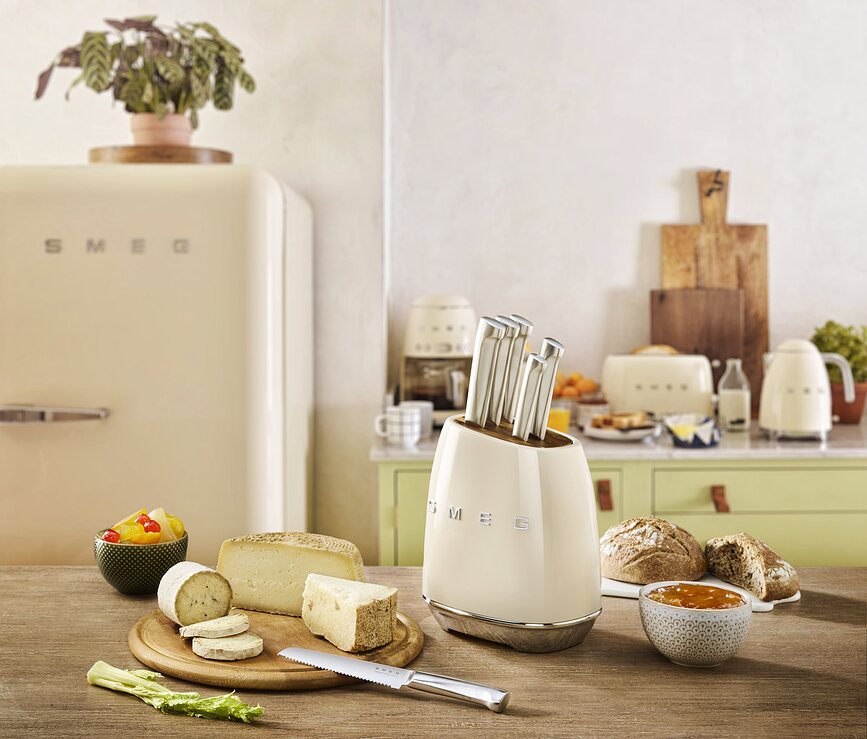 50's Style Bloc de Couteaux, crème, Set 6 pièces