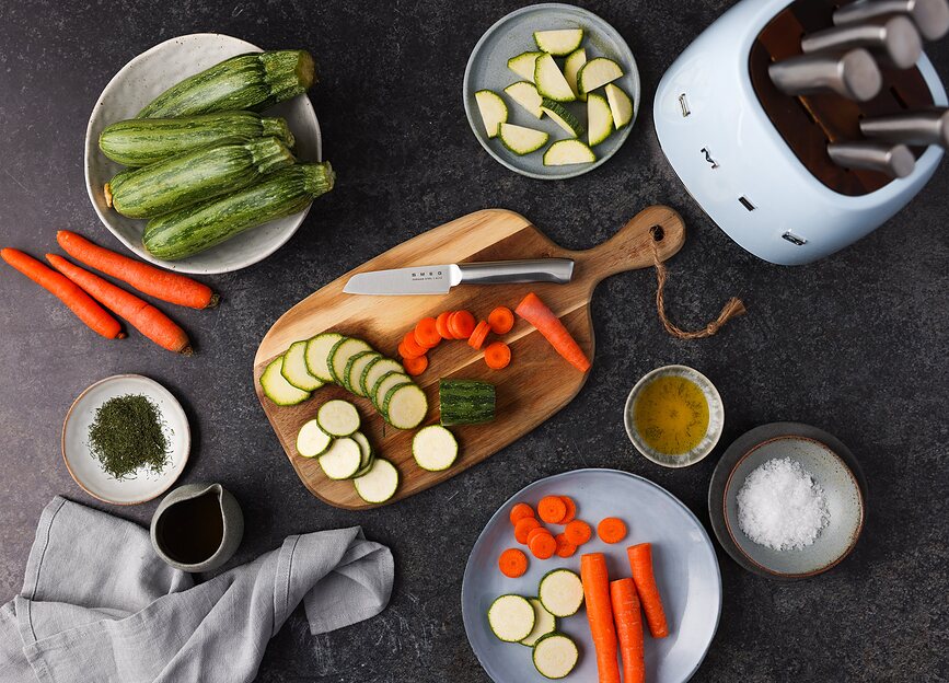 50's Style Bloc de Couteaux, crème, Set 6 pièces