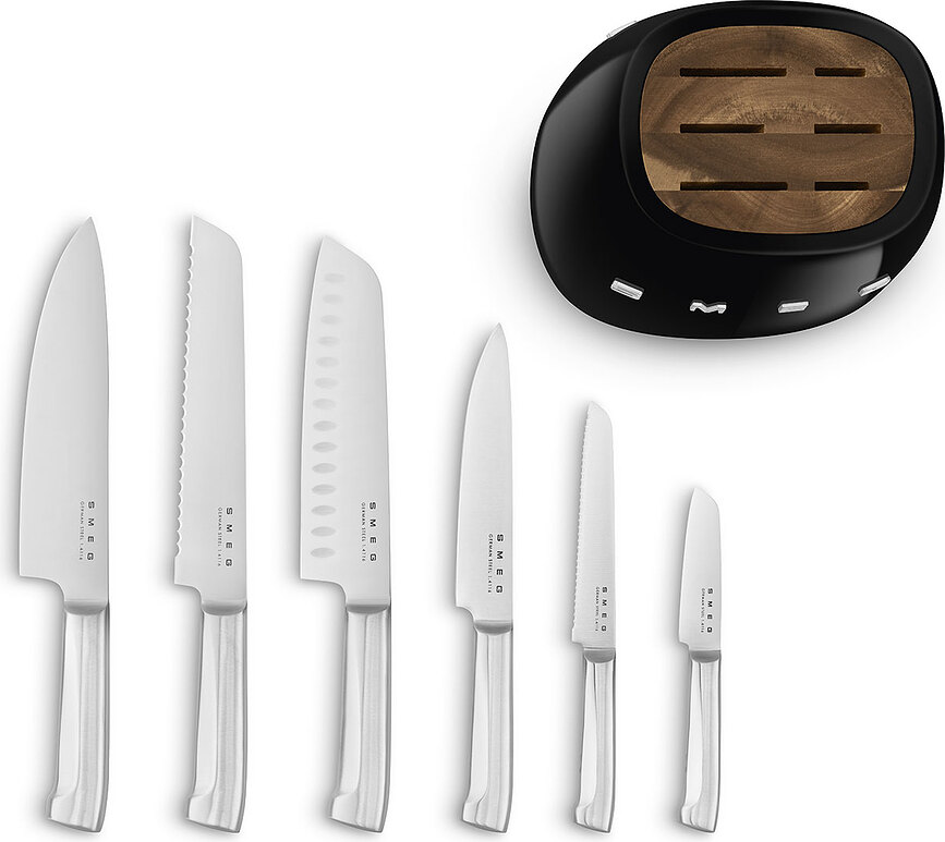 50's Style Blok s 6 noži, bel