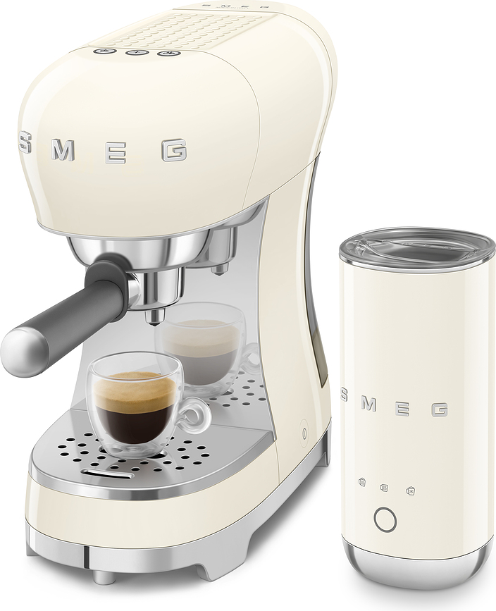 Koffiezetapparaat met melkopschuimer 50's Style, crème, 2-dlg.