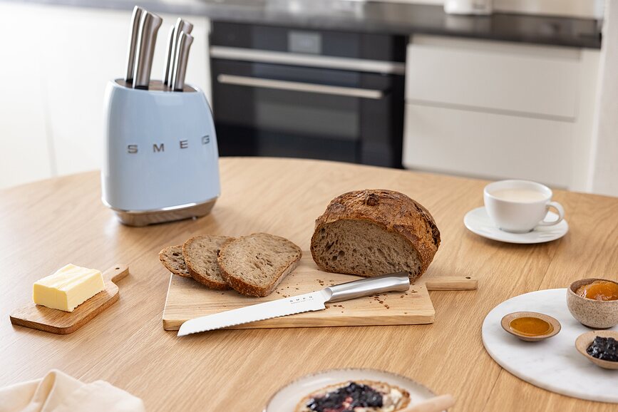 Bloque de Cuchillos Estilo 50's, color crema, Set de 6 piezas