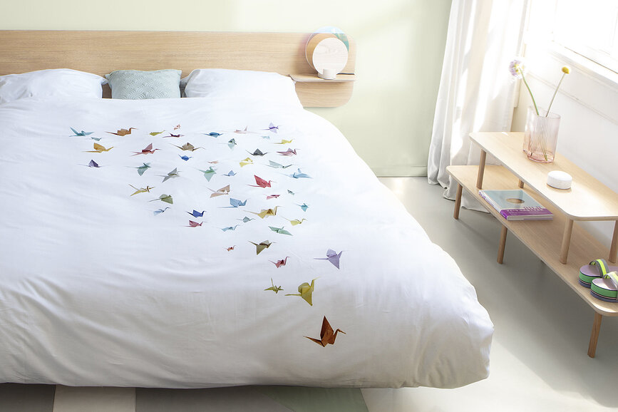 Crane Birds flanellbäddset 140 x 200 cm med örngott 60 x 70 cm
