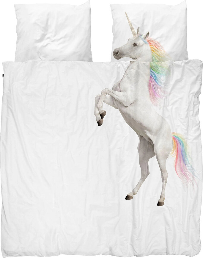 Flanelasta posteljnina Unicorn White 200 x 200 cm z 2 prevlekama za vzglavnik 60 x 70 cm