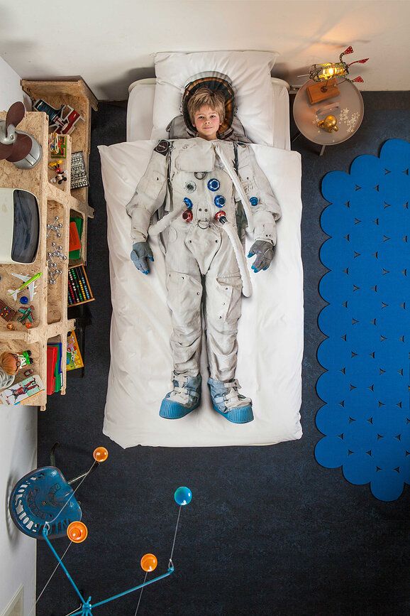 Parure de lit Astronaut Grey Space 200 x 200 cm avec 2 taies d'oreiller 60 x 70 cm