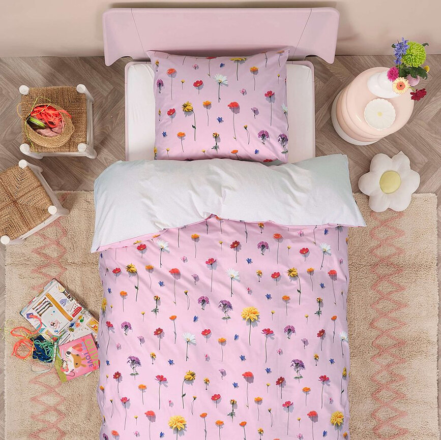 Parure de lit Bloom Pink 260 x 220 cm avec 2 taies d'oreiller 60 x 70 cm