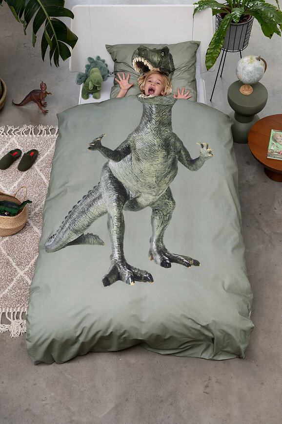 Parure de lit Dino Jurassic Green 200 x 200 cm avec 2 taies d'oreiller 60 x 70 cm