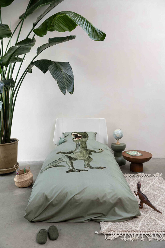 Parure de lit Dino Jurassic Green 200 x 200 cm avec 2 taies d'oreiller 60 x 70 cm