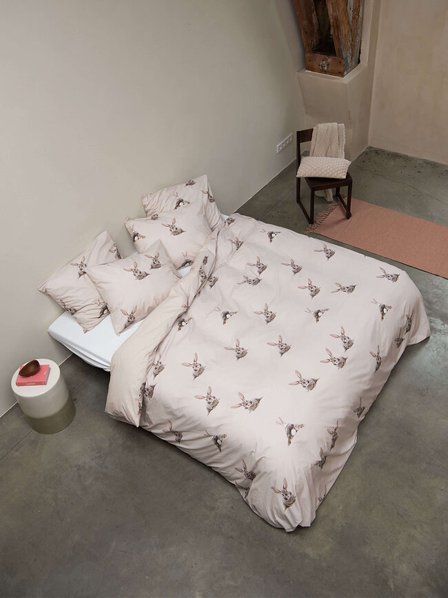 Parure de lit en flanelle Bunny Beige 200 x 200 cm avec 2 taies d'oreiller 60 x 70 cm