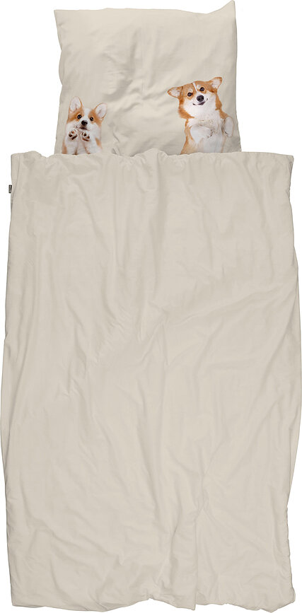 Parure de lit en flanelle Corgi Friends 260 x 220 cm avec 2 taies d'oreiller 60 x 70 cm