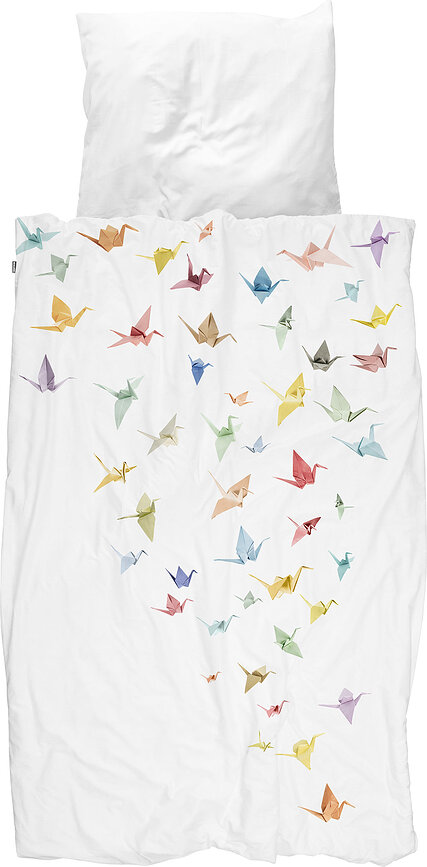 Parure de lit en flanelle Crane Birds 140 x 200 cm avec 1 taie d'oreiller 60 x 70 cm