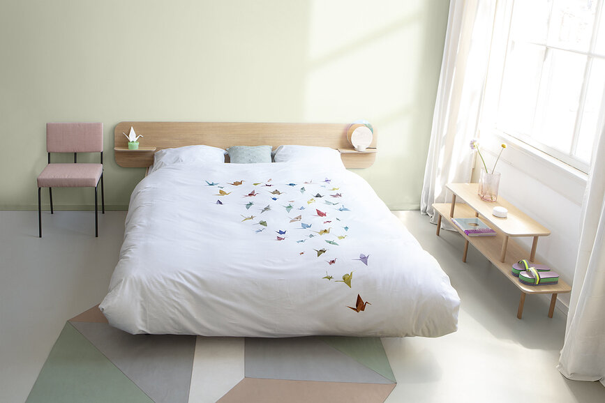 Parure de lit en flanelle Crane Birds 260 x 220 cm avec 2 taies d'oreiller 60 x 70 cm