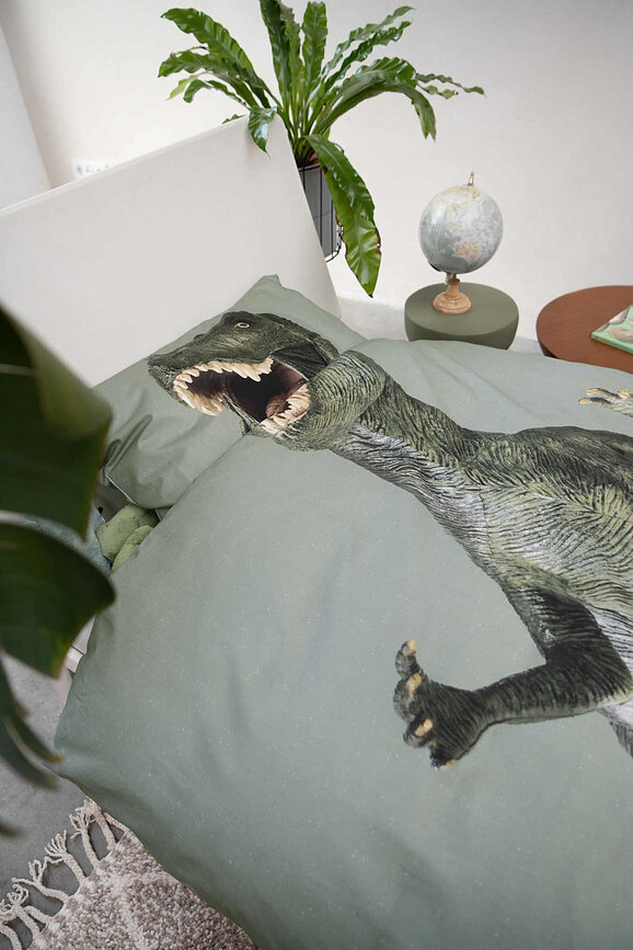 Posteljnina Dino Jurassic Green 140 x 200 cm z prevleko za vzglavnik 60 x 70 cm