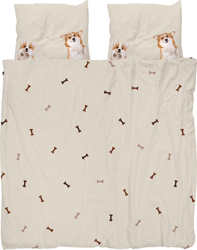 Ropa de cama de franela Corgi Friend 240 x 220 cm con 2 fundas de almohada 60 x 70 cm
