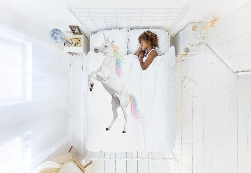 Ropa de cama de franela Unicorn White 260 x 220 cm con 2 fundas de almohada 60 x 70 cm