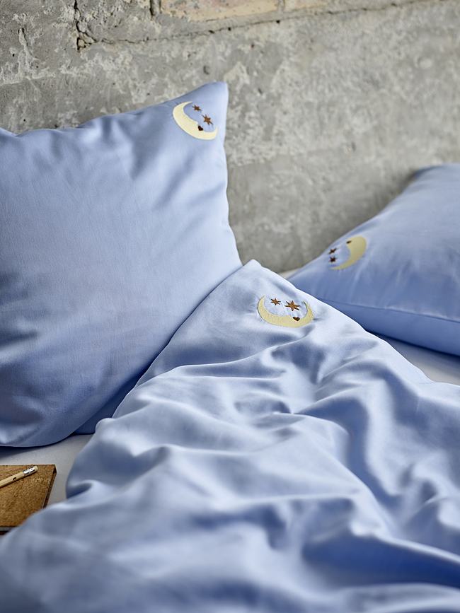 Bonne Nuit Parure de Lit 140 x 220 cm, bleue, avec Taie d'Oreiller 60 x 63 cm, fermeture à glissière