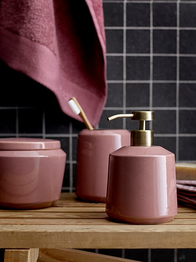 Bote para discos desmaquillantes de gres, estilo Vintage, morado