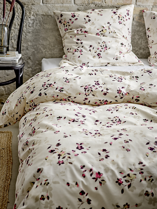 Cherry Blossom Housse de Couette 140 x 220 cm, crème et rose, fermeture éclair, avec taie d'oreiller 60 x 63 cm