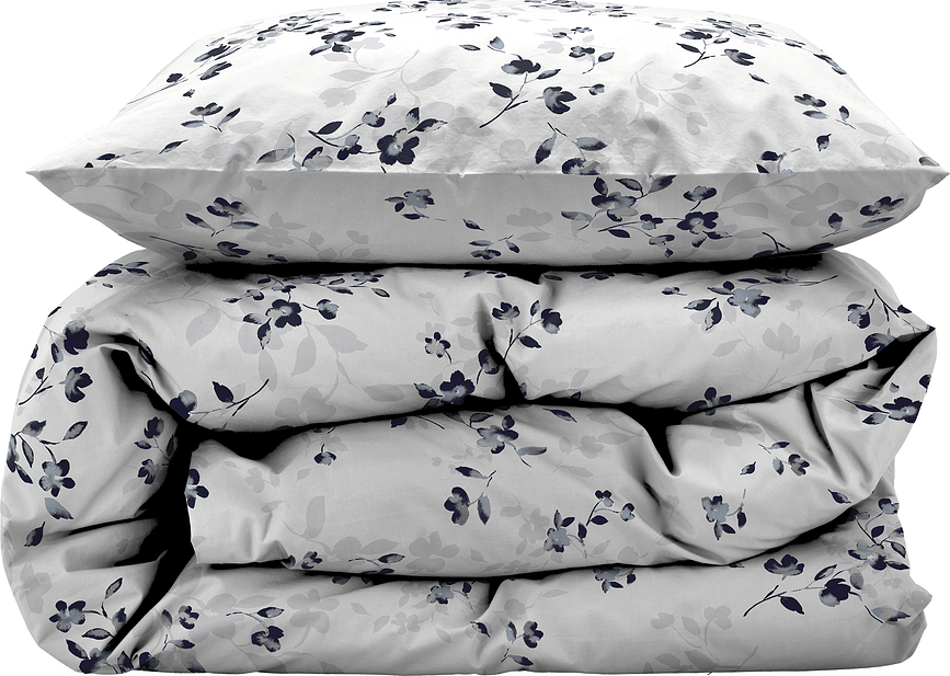 Cherry Blossom Posteljnina, 140 x 200 cm, kremno siva, s prevleko za vzglavnik 60 x 63 cm, zapiranje na zadrgo