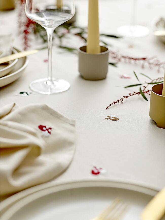 Christmas Hearts Embroidery Nappe 140 x 320 cm, beige et rouge