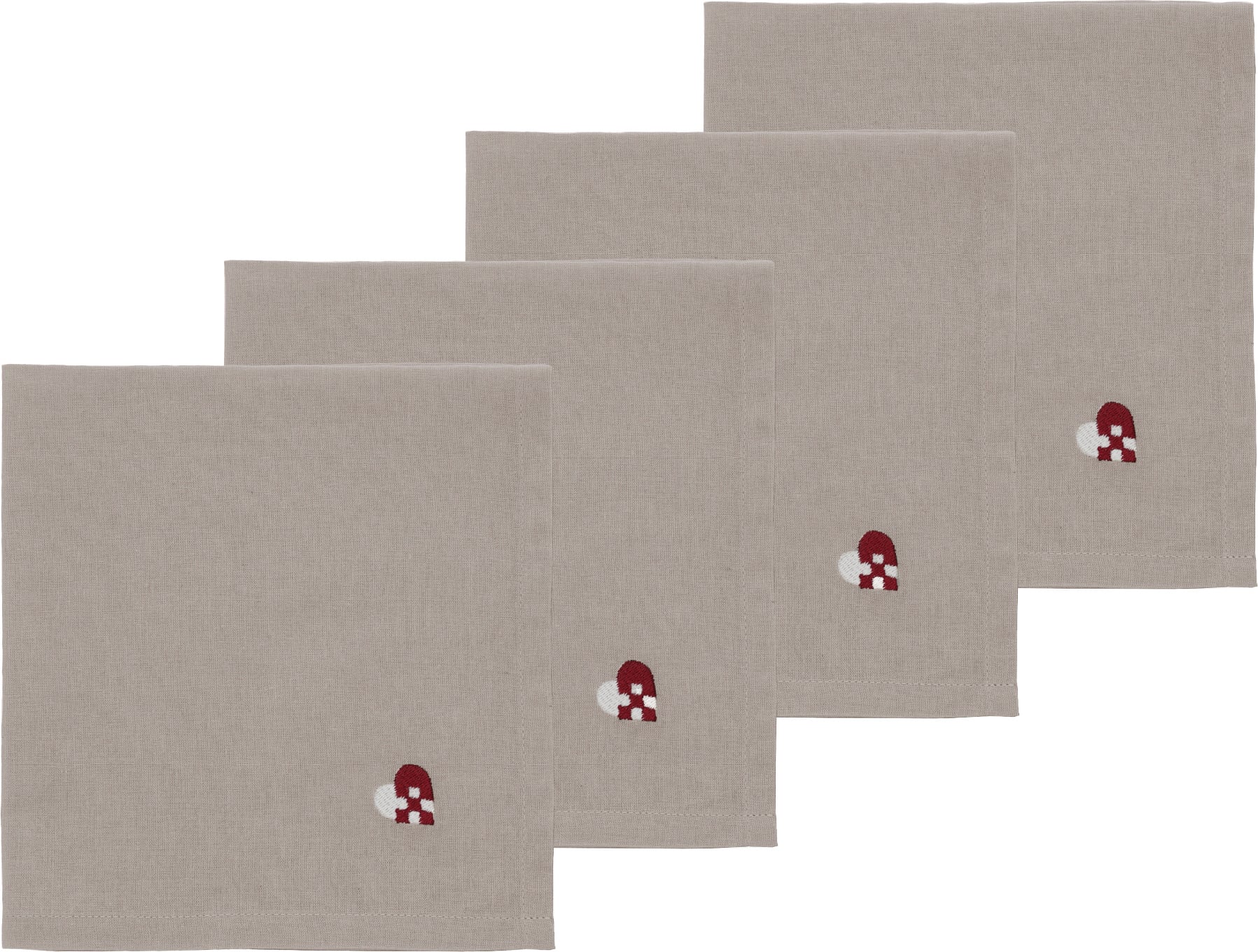 Christmas Hearts Embroidery Stoffservietten braun-rot 4 St.