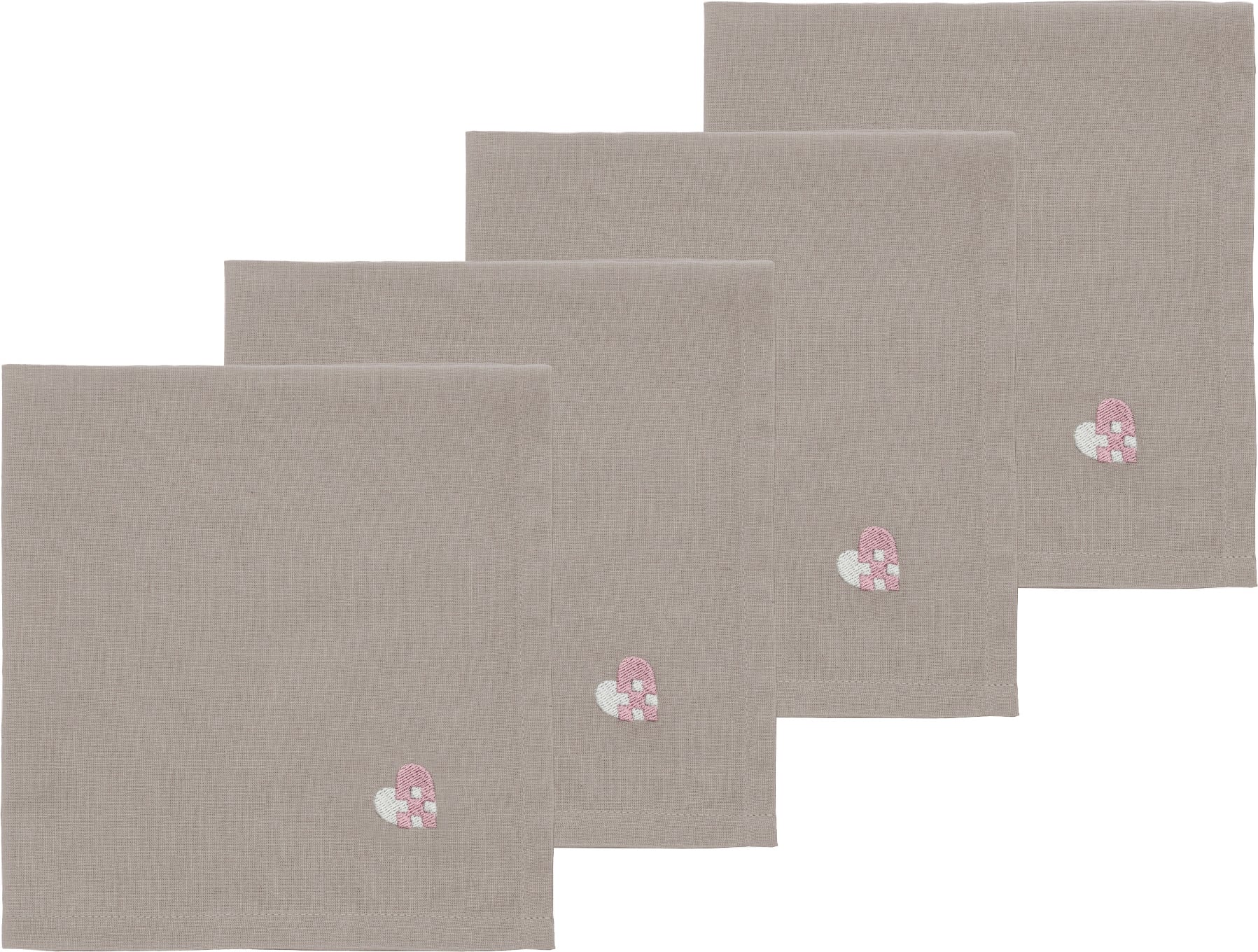 Christmas Hearts Embroidery Stoffservietten rosa-braun 4 St.