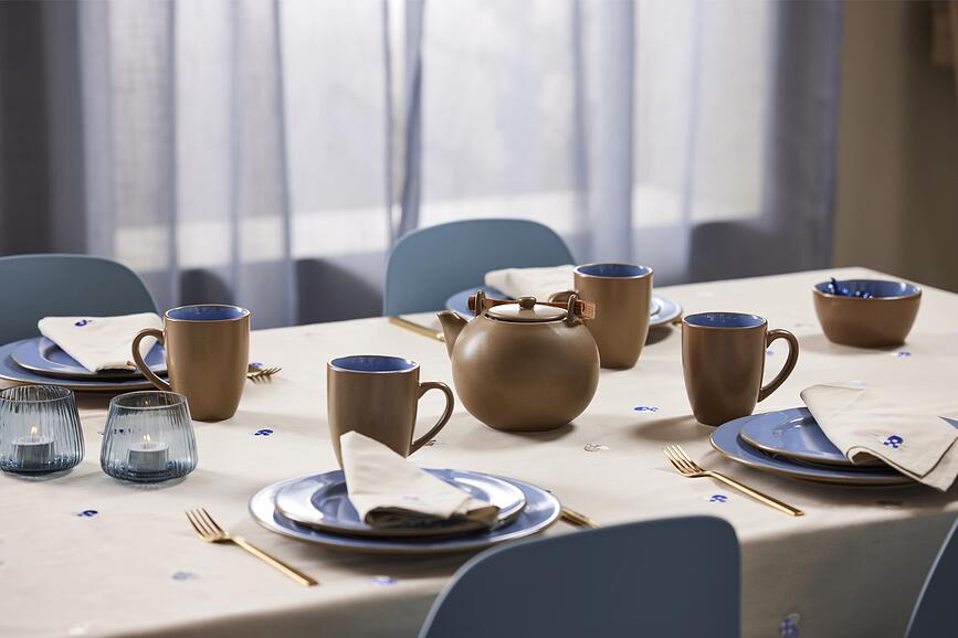 Christmas Hearts Vezenina Prt, 140 x 270 cm, bež-moder